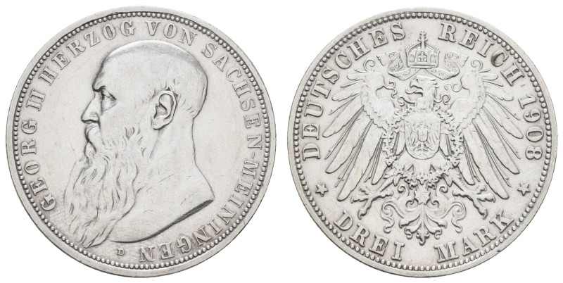 Silbermünzen des Kaiserreichs Sachsen-Meiningen
 3 Mark, 1908, Georg II., berie...