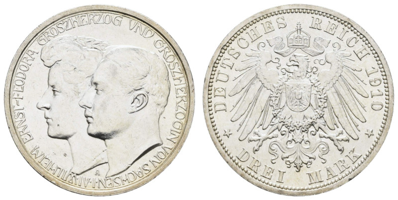 Silbermünzen des Kaiserreichs Sachsen-Weimar-Eisenach
 3 Mark, 1910, Wilhelm Er...