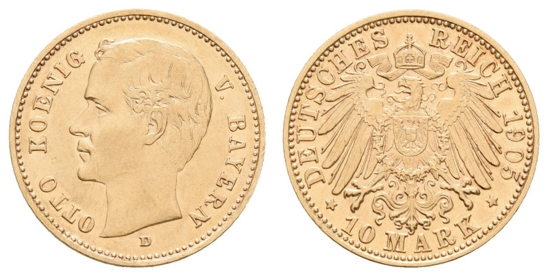 Goldmünzen des Kaiserreichs Bayern
 10 Mark, 1905, Otto, Druckstelle, berieben,...