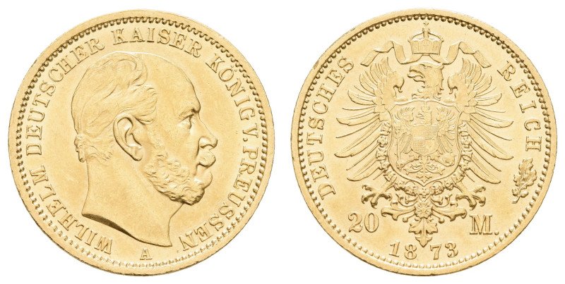 Goldmünzen des Kaiserreichs Preussen
 20 Mark, 1873, A, Wilhelm I., kl. Rf., kl...