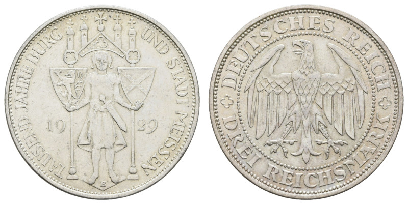 Münzen Weimar
 3 Reichsmark, 1929, Meissen, ss., J. 338