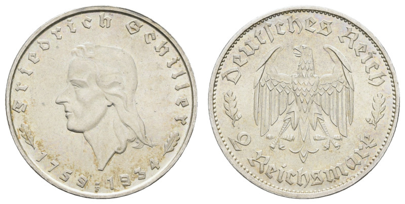 Münzen Drittes Reich
 2 Reichsmark, 1934, Schiller, kl. Kr., vz., J. 358