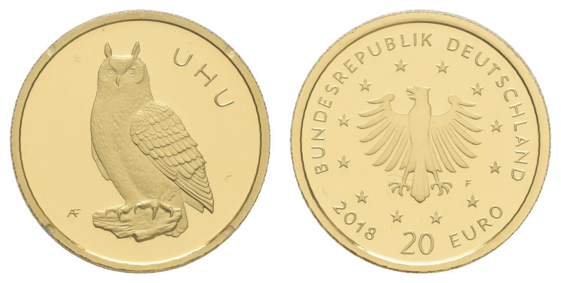 Bundesrepublik Deutschland
 20 Euro, Gold, 2018, F, Heimische Vögel - Uhu, in K...