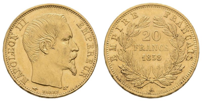 Europa und Übersee Frankreich
 20 Francs, Gold, 1858, A (Paris), Napoleon III.,...