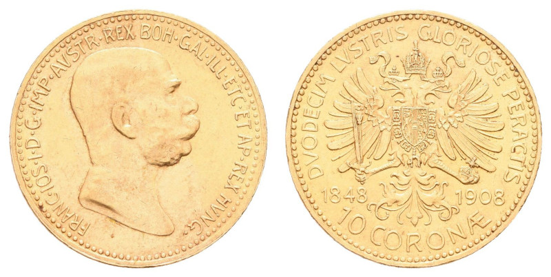 Europa und Übersee Alt-Österreich Münzen bis 1918
 10 Kronen, 1908, Gold, Franz...