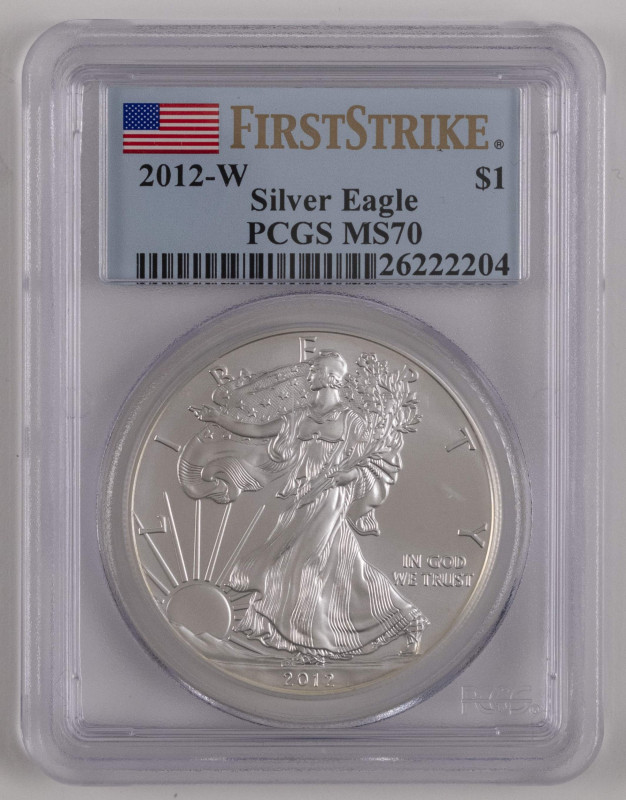 Europa und Übersee USA
 1 Dollar, 2012, W, Silver Eagle, PCGS MS70, First Strik...