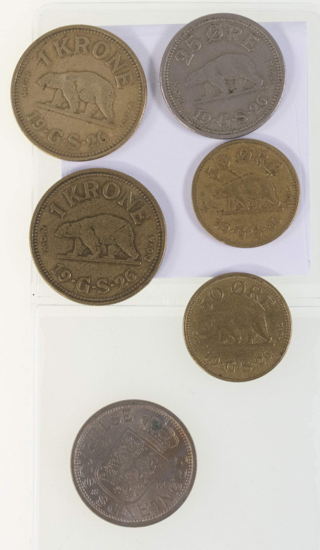 Sammlungen und Nachlässe Europa
 GRÖNLAND, 1926, je 2x 25 und 50 Öre sowie 1 Kr...