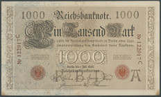 Banknoten Deutsche Reichsbanknoten 1874-1945
 Lot 9 St. "brauner Tausender", enthalten sind: 1000 Mark 1898 (III), 1903 (III),1906 (III), 1908 (II-II...