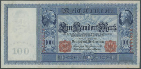 Banknoten Deutsche Reichsbanknoten 1874-1945
 Lot 6 St.:100 Mark "Langer Hunderter" 1908, 1909, 1910. Ro. 35 (II), 38 (II), 43a (II), 43b (II), 44 (I...