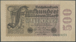 Banknoten Deutsche Reichsbanknoten 1874-1945
 109F Weimarer Republik, 500 Mio. Mark 1.9.1923, Fehldruck, Wertzahl am rechten Schaurand von außen stat...