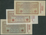 Banknoten Deutsche Reichsbanknoten 1874-1945
 Weimarer Republik, Lot 3 St.: 100 Mrd. Mark 5.11.1923, drei Varianten: Ro.130a (I), 130b (I-II), 130c (...