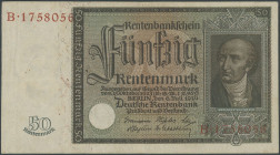 Banknoten Deutsche Reichsbanknoten 1874-1945
 Deutsche Rentenbank, 50 Rentenmark 6.7.1934 Ser. B, Ro. 165b, III.