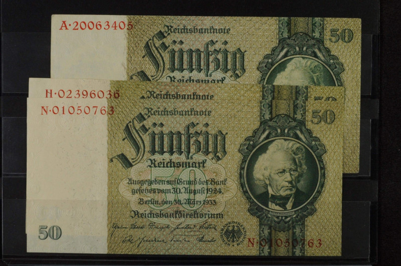 Banknoten Deutsche Reichsbanknoten 1874-1945
 Deutsche Reichsbank, Lot aus 3x50...