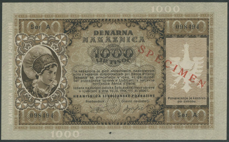 Banknoten Banknoten Deutsche Besetzung 2. Weltkrieg
 Provinz Laibach, 1000 Lire...