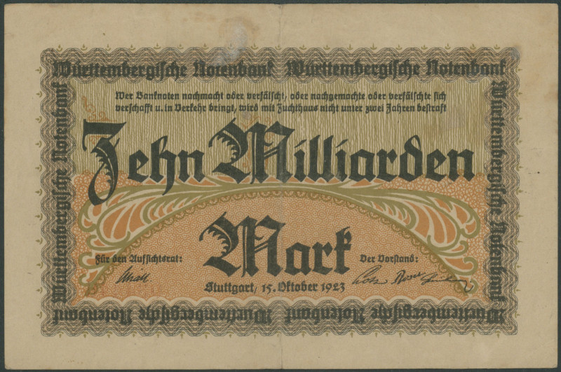 Banknoten Deutsche Länderbanknoten 1871-1935
 Württemberg, 2x 10. Mrd, Mark 15....