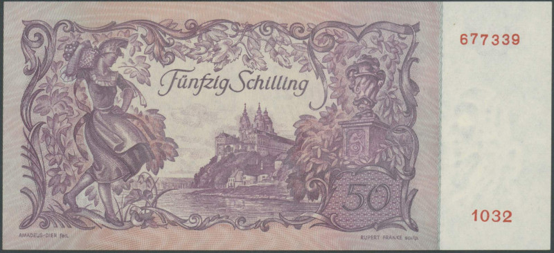 Banknoten Banknoten Europa
 Österreich, 50 Schilling 2.1.1951, braunlila Richte...