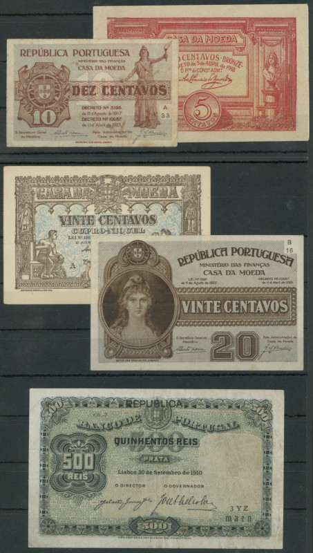 Banknoten Banknoten Europa
 Portugal, Republik 1917-1922, 5 St.; 5 Centavos 191...