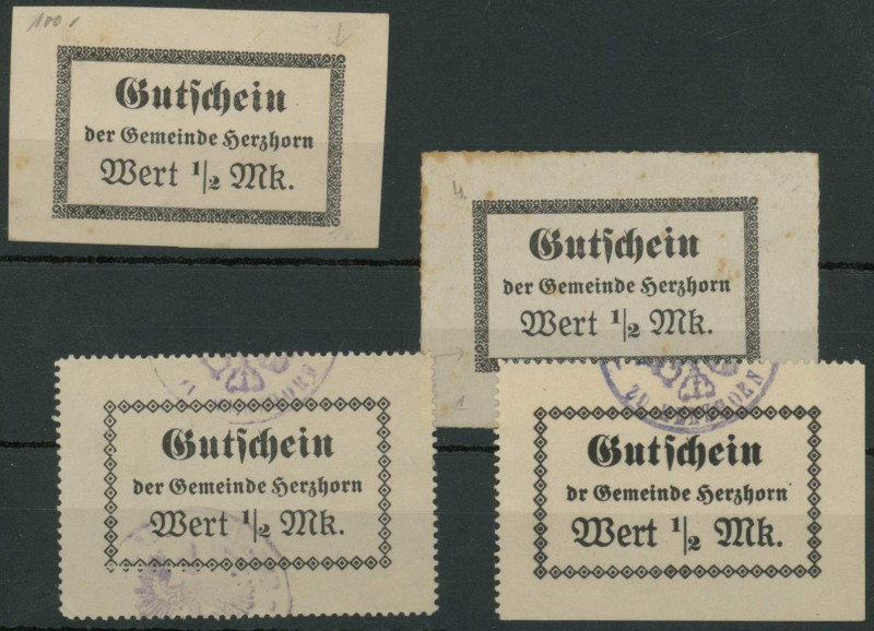 Banknoten Notgeld Scheine
 Herzhorn (Schleswig-Holstein), Gemeinde, 1/2 Mk o. D...