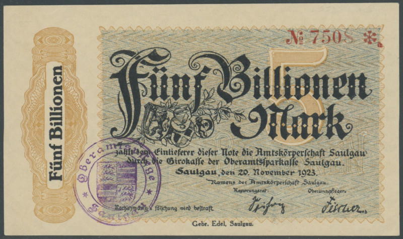 Banknoten Notgeld Scheine
 Saugau (Württemberg) schönes Lot Inflationsgeld: Alg...