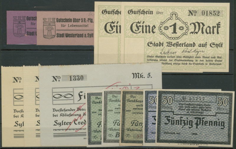 Banknoten Notgeld Scheine
 Westerland ( Schl. Holstein), Lot 12 Scheine: 2 und ...