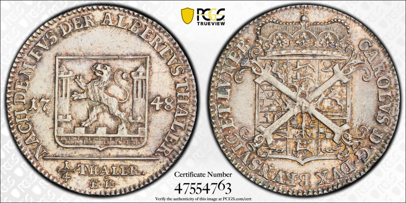 Germany Brunswick-Wolfenbüttel 1/4 Taler 1748-EK PCGS AU

KM-935; Rare 1 year ...