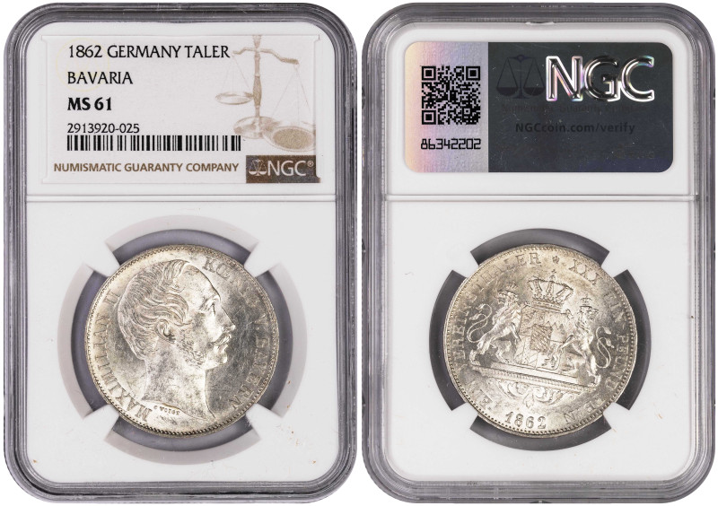 German States Bavaria 1 Vereinsthaler 1862. NGC MS 61

KM-852, Dav GT III# 60;...