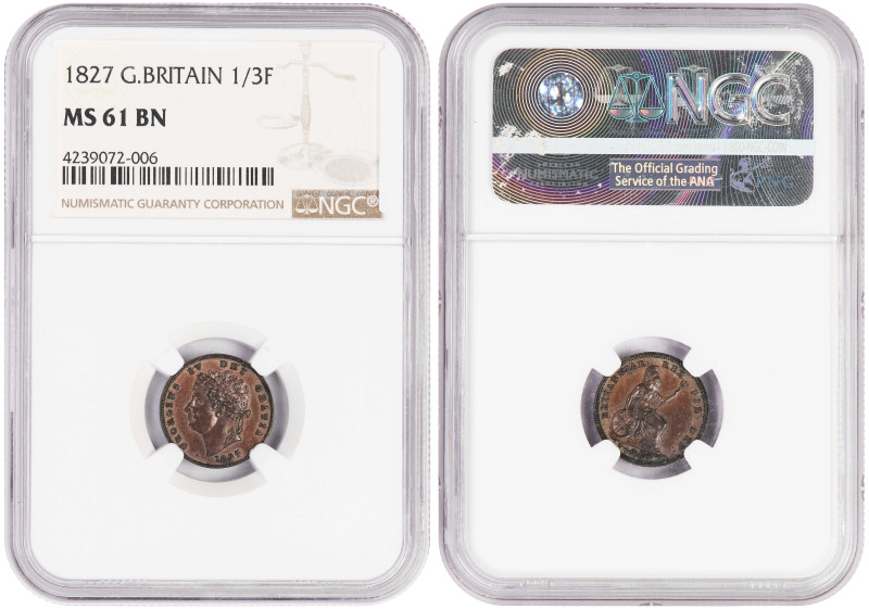 Great Britain ⅓ Farthing 1827. NGC MS 61

KM-703, Sp-3827, N#23651; Ruler: Geo...