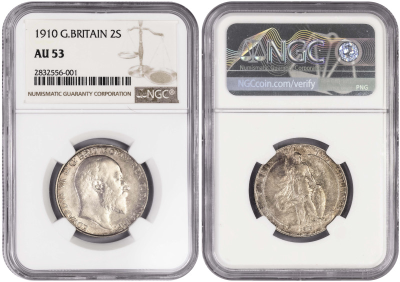 Great Britain 2 Shillings (Florin) 1910. NGC AU 53

KM-801, S-3981; King Edwar...