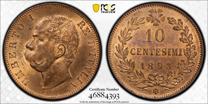 Italy 10 Centesimi 1893-BI. PCGS MS-64 RB. Almost TOP POP!

KM-27.1; King: Umb...