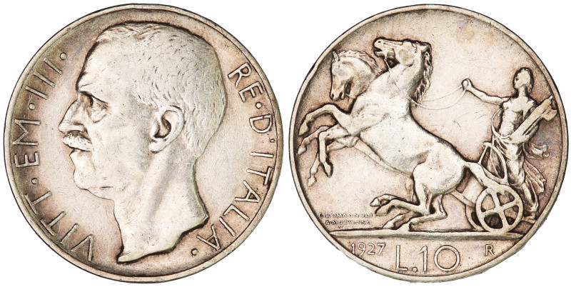 Italy 10 Lire 1927

KM-68.2; King Vittorio Emanuele III (1900-1946); Silver (....