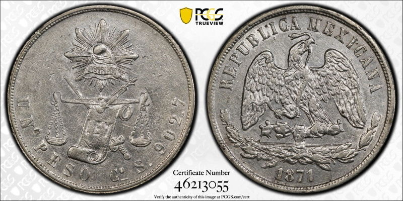 Mexico 1 Peso 1871 Go-S. NGC AU Detail

KM-408.4; Silver (.903); 27.07 g.; "Ba...