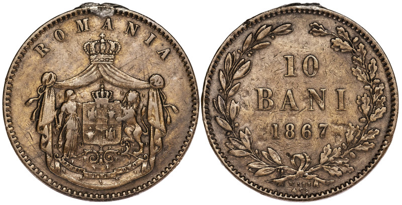 Romania 10 Bani 1867

KM-4; Nice details, mount traces.