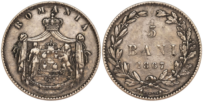 Romania 5 Bani 1867

KM-3.1; Heaton. Nice VF piece