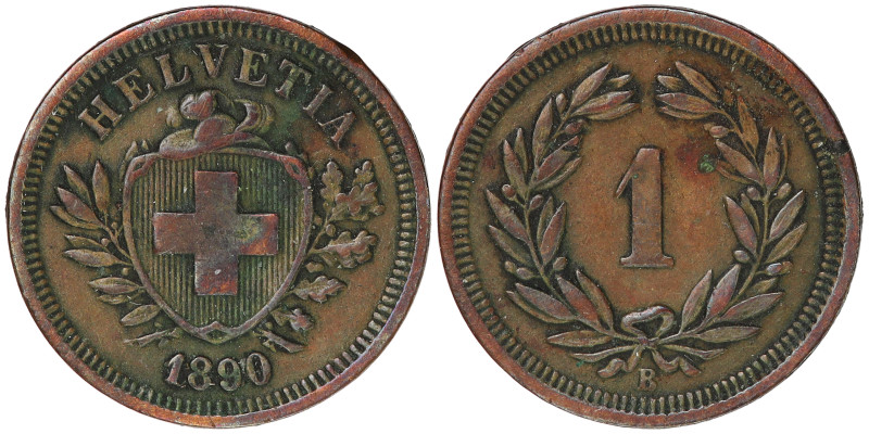 Switzerland 1 Rappen 1890 B

KM-3.1, Schön-15, Y# 18; Mint Bern; Bronze; Thick...