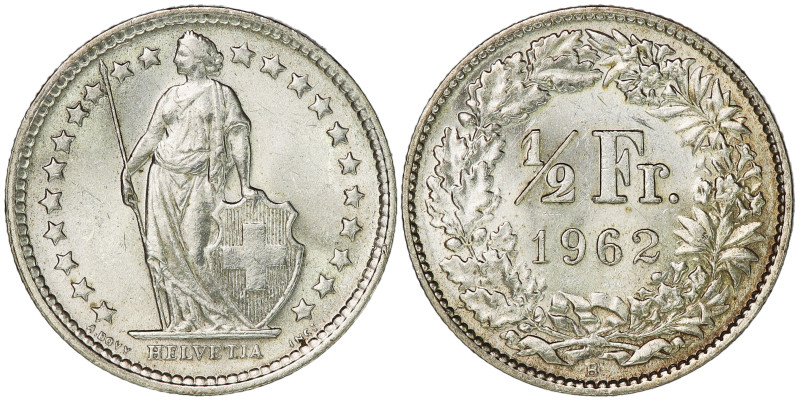 Switzerland ½ Franc 1962 B

KM-23, Schön-27, Y# 31; Helvetia standing; Mint Be...