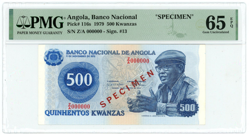 Angola 500 Kwanzas 1979 Specimen. PMG 65 EPQ

P-116S, N# 208000; S/N ZA 000000...