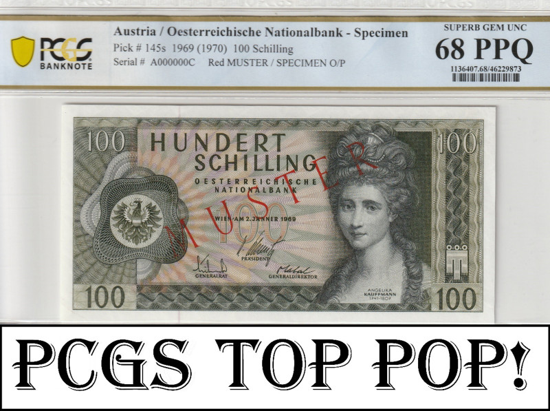 Austria 100 Shilling 1969. PCGS Superb Gem UNC 68 PPQ Specimen !!!TOP POP!!! PCG...