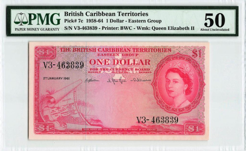 British Caribbean Territories 1 Dollar 1961. PMG About UNC 50

P-7c; S/N V3-46...