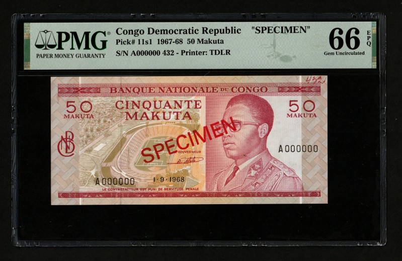 Congo Democratic Republic 50 Makuta 1968 Specimen. PMG Gem UNC 66 EPQ

P-11s1,...