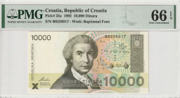 Croatia 10000 Dinara 1992. PMG Gem UNC 66 EPQ