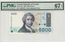 Croatia 5000 Dinara 1992. PMG Superb Gem UNC 67 EPQ. Almost TOP POP!!!