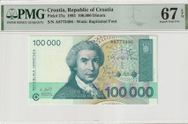 Croatia 100000 Dinara 1993. PMG Superb Gem UNC 67 EPQ