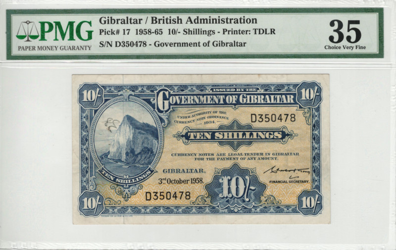 Giblartar 10 Shillings 1958; PMG 35

P-17; S/N D350478; VF