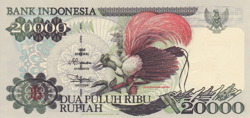 Indonesia 20.000 Rupiah 1997

P-135c; S/N GFO 100384; with security thread; UN...