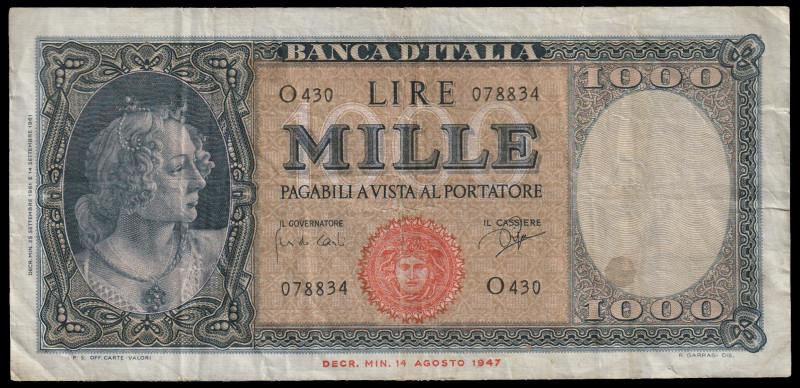 Italy 1000 Lire 1961 (Medusa)

P-88d; S/N O430 078834; 14.09.1961; VF