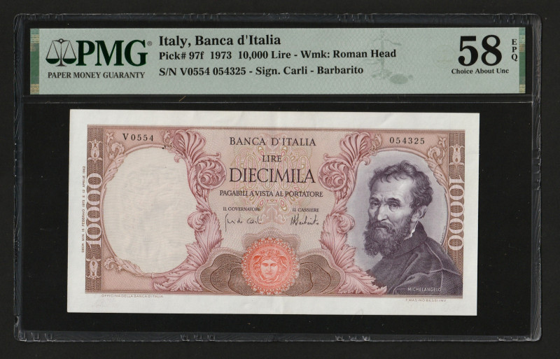 Italy 10.000 Lire 1973. PMG 58 EPQ

P-97f.1; S/N V0554 054325; 15.02.1973; Sig...