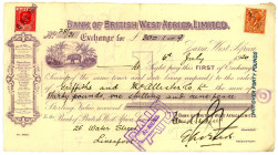 Nigeria Bank of British West Africa Ltd Zaria Bill of Exchange for £30-1-9 1920