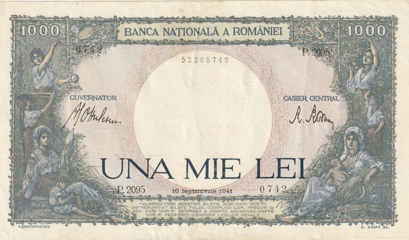 Romania 1000 Lei 1941

P-52a, # 206924, S/N P.2095 0742; Romania, Banca Nation...