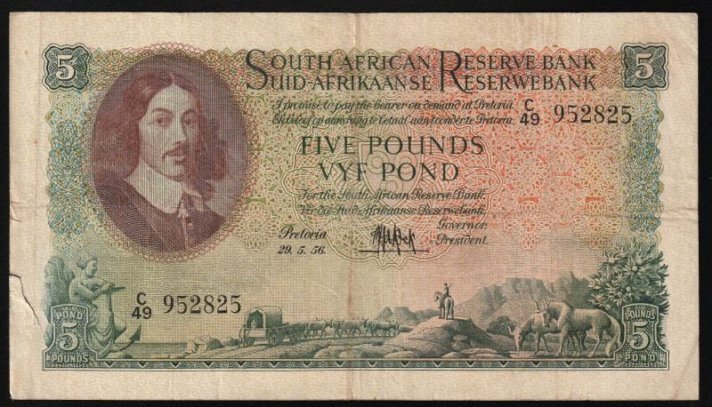 South Africa 5 Pounds 1958

P-96c; # C49 952825; VF-