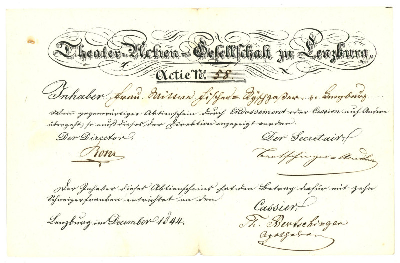 Switzerland Theater-Actien-Gesellschaft zu Lenzburg 1844

S/N 58; One of the o...